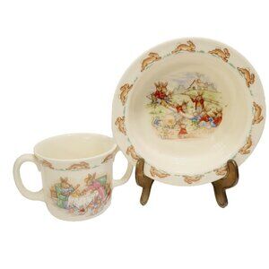 Vtg Bunnykins Bunny Rabbit Doulton On The Playground Seesaw Bowl Tea Time Cup